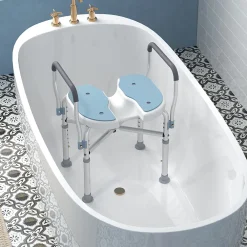 Homcom Siège de douche avec accoudoirs hauteur réglable antidérapant alu HDPE bleu balnc gris