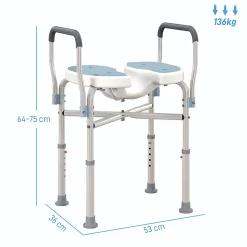 Homcom Siège de douche avec accoudoirs hauteur réglable antidérapant alu HDPE bleu balnc gris