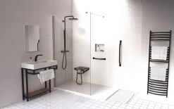 Godonnier Siège de douche en aluminium noir Confort charge maximale 150 kg