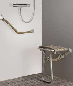 Godonnier Siège de douche pieds alu, assise polypropylène coloris taupe l.36,4 x P.38,2 x H.50 cm