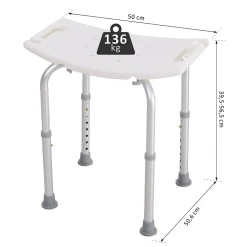 Siège De Douche|Homcom Siège de douche réglable en hauteur tabouret de douche ergonomique pieds antidérapants charge max. 136 Kg alu HDPE blanc