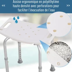 Siège De Douche|Homcom Siège de douche réglable en hauteur tabouret de douche ergonomique pieds antidérapants charge max. 136 Kg alu HDPE blanc