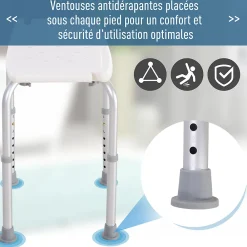 Siège De Douche|Homcom Siège de douche réglable en hauteur tabouret de douche ergonomique pieds antidérapants charge max. 136 Kg alu HDPE blanc