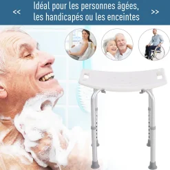 Siège De Douche|Homcom Siège de douche réglable en hauteur tabouret de douche ergonomique pieds antidérapants charge max. 136 Kg alu HDPE blanc