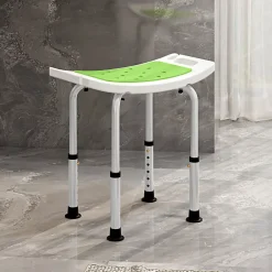 Homcom Siège de douche réglable en hauteur tabouret de douche ergonomique pieds antidérapants charge max. 135 Kg alu HDPE blanc vert