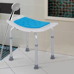 Siège De Douche|Homcom Siège de douche réglable en hauteur tabouret de douche ergonomique pieds antidérapants charge max. 135 Kg alu HDPE blanc bleu