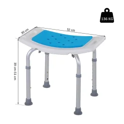 Siège De Douche|Homcom Siège de douche réglable en hauteur tabouret de douche ergonomique pieds antidérapants charge max. 135 Kg alu HDPE blanc bleu
