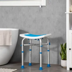 Siège De Douche|Homcom Siège de douche réglable en hauteur tabouret de douche ergonomique pieds antidérapants charge max. 150 Kg alu HDPE blanc bleu
