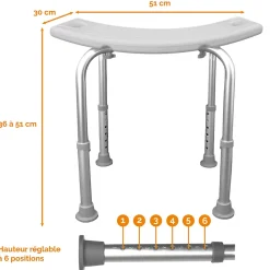 Siège De Douche|Linxor Siège, tabouret de douche rectangle réglable en hauteur - Blanc - Vivezen