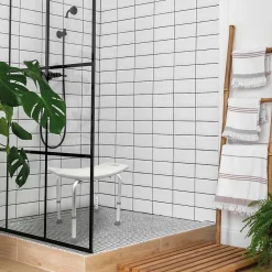 Siège De Douche|Linxor Siège, tabouret de douche rectangle réglable en hauteur - Blanc - Vivezen