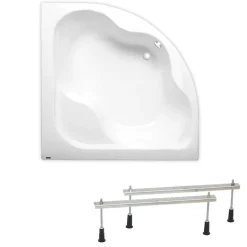 Baignoire D'Angle|Siko 150 x 150 cm Synthia Plus baignoire d'angle avec pieds, Acrylique, Gauche et Droite, Blanc (SY1500PLUS-SET)