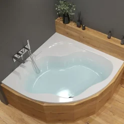 Baignoire D'Angle|Siko 150 x 150 cm Synthia Plus baignoire d'angle avec pieds, Acrylique, Gauche et Droite, Blanc (SY1500PLUS-SET)
