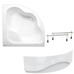 Baignoire D'Angle|Siko 150 x 150 cm Synthia Plus baignoire d'angle + tablier + pieds, Acrylique, Gauche et Droite, Blanc (SY1500PLUS-SET1)