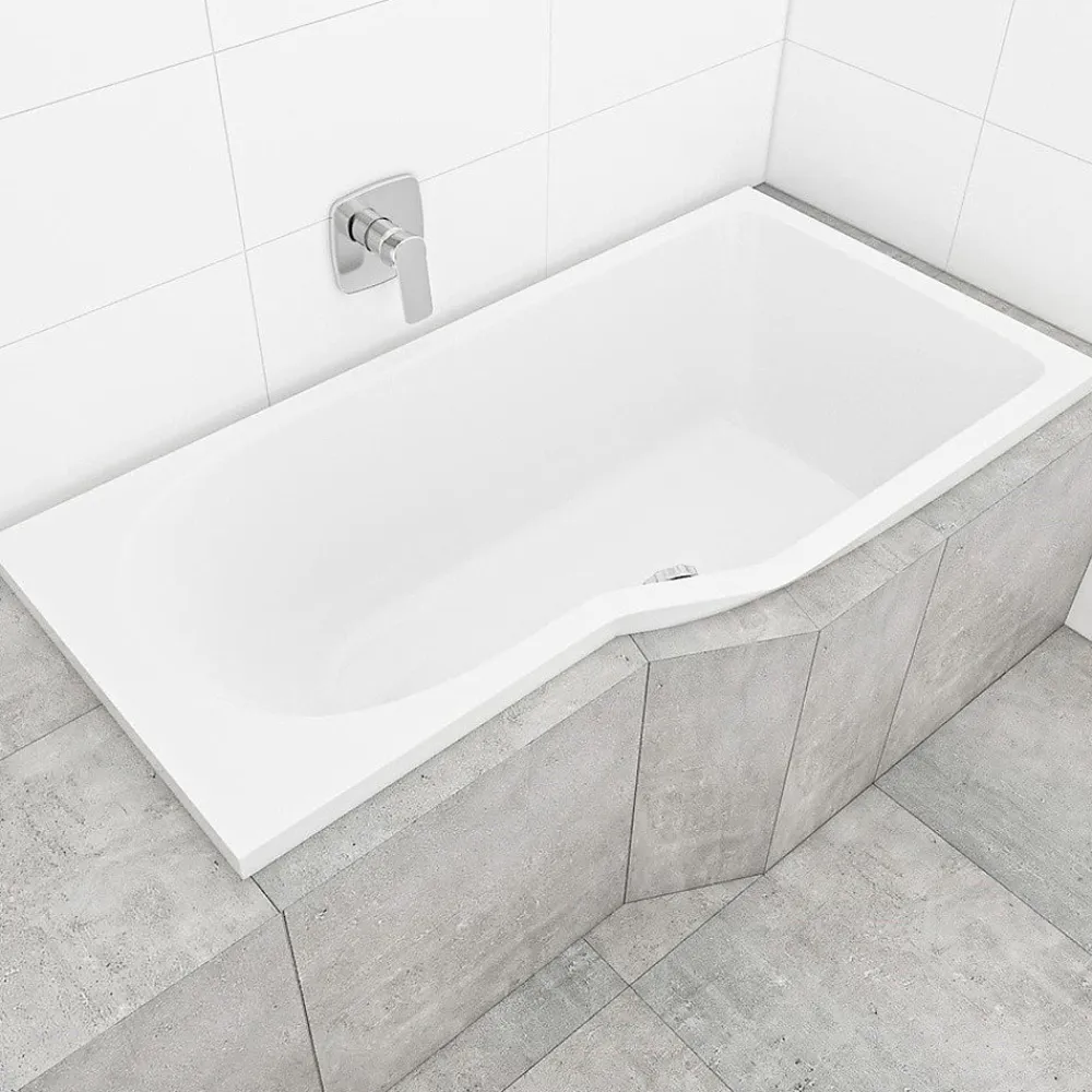 Siko 160x80 cm Beata Plus baignoire bain douche asymétrique en acrylique positionnement droite, sans pieds, blanc (BE1600PPLUS)