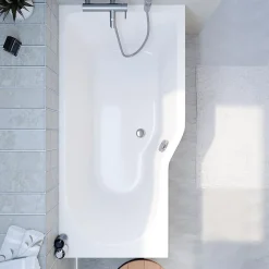 Baignoire Asymétrique|Siko 160x80 cm Beata Plus baignoire bain/douche asymétrique en acrylique, droite + tablier 160 cm + pieds, blanc