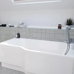 Baignoire Asymétrique|Siko 160x80 cm Beata Plus baignoire bain/douche asymétrique en acrylique, droite + tablier 160 cm + pieds, blanc