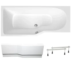 Baignoire Asymétrique|Siko 160x80 cm Beata Plus baignoire bain/douche asymétrique en acrylique, droite + tablier 160 cm + pieds, blanc