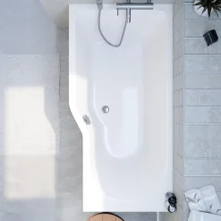 Baignoire Asymétrique|Siko 160x80 cm Beata Plus baignoire bain/douche asymétrique en acrylique, gauche + tablier 160 cm + pieds, blanc