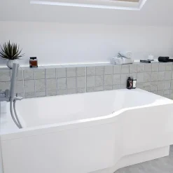 Baignoire Asymétrique|Siko 160x80 cm Beata Plus baignoire bain/douche asymétrique en acrylique, gauche + tablier 160 cm + pieds, blanc