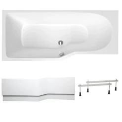 Baignoire Asymétrique|Siko 160x80 cm Beata Plus baignoire bain/douche asymétrique en acrylique, gauche + tablier 160 cm + pieds, blanc