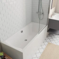 Baignoire Droite|Siko 160x70 cm Ensemble baignoire universelle + Pare baignoire pivotant chrome + pieds (CUB1600PLUS-SETP1)