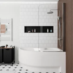Baignoire D'Angle|Siko 160x100 cm Fortuna Plus baignoire d'angle en acrylique, droite + tablier + pare-baignoire + pieds, blanc (FO1600PPLUS-SETP1)