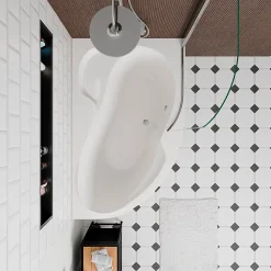 Baignoire D'Angle|Siko 160x100 cm Fortuna Plus baignoire d'angle en acrylique, droite + tablier + pare-baignoire + pieds, blanc (FO1600PPLUS-SETP1)