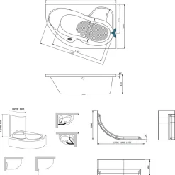 Baignoire D'Angle|Siko 160x100 cm Fortuna Plus baignoire d'angle en acrylique, droite + tablier + pare-baignoire + pieds, blanc (FO1600PPLUS-SETP1)