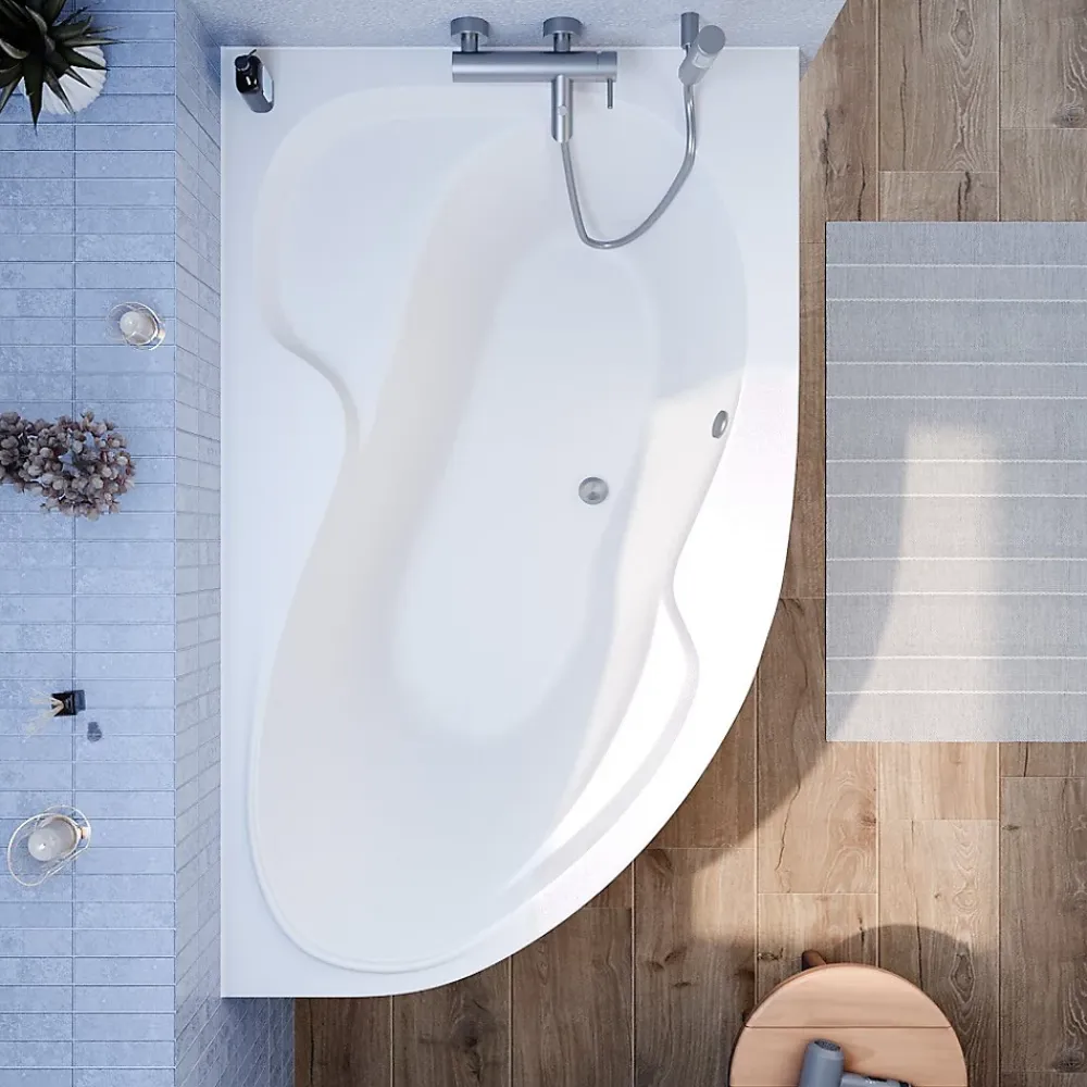 Siko 160x100 cm Fortuna Plus baignoire d'angle en acrylique, droite + tablier 160 cm + pieds, blanc (FO1600PPLUS-SET1)