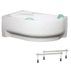Siko 160x100 cm Fortuna Plus baignoire d'angle en acrylique, droite + tablier 160 cm + pieds, blanc (FO1600PPLUS-SET1)