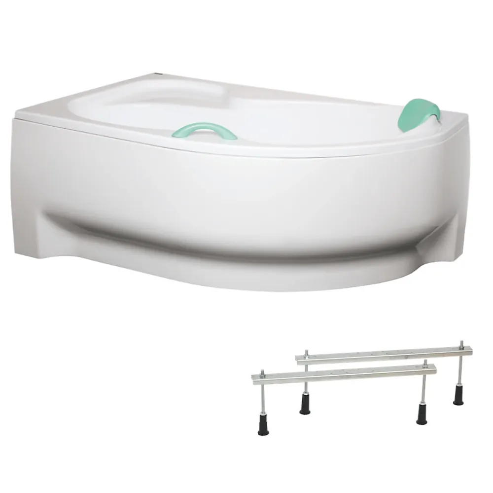 Siko 160x100 cm Fortuna Plus baignoire d'angle en acrylique, droite + tablier 160 cm + pieds, blanc (FO1600PPLUS-SET1)