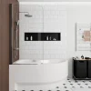 Baignoire Asymétrique|Siko 160x100 cm Fortuna Plus baignoire d'angle en acrylique, gauche + tablier + pare-baignoire, pieds, blanc (FO1600LPLUS-SETP1)