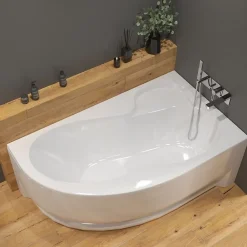 Baignoire Droite|Siko 170x100 cm Fortuna Plus baignoire asymétrique en acrylique, droite, sans pieds, blanc (FO1700PPLUS)