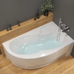 Siko 150x100 cm Fortuna Plus baignoire asymétrique, avec pieds, acrylique, droite, Blanc (FO1500PPLUS-SET)