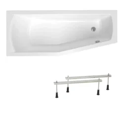 Baignoire Asymétrique|Siko 160x70 cm Laguna Aneta baignoire bain/douche asymétrique avec pieds, acrylique, gauche, blanc (AN1600LPLUS-SET)