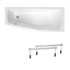 Siko 160x70 cm Laguna Aneta baignoire bain/douche asymétrique avec pieds, acrylique, droite, blanc (AN1600PPLUS-SET)