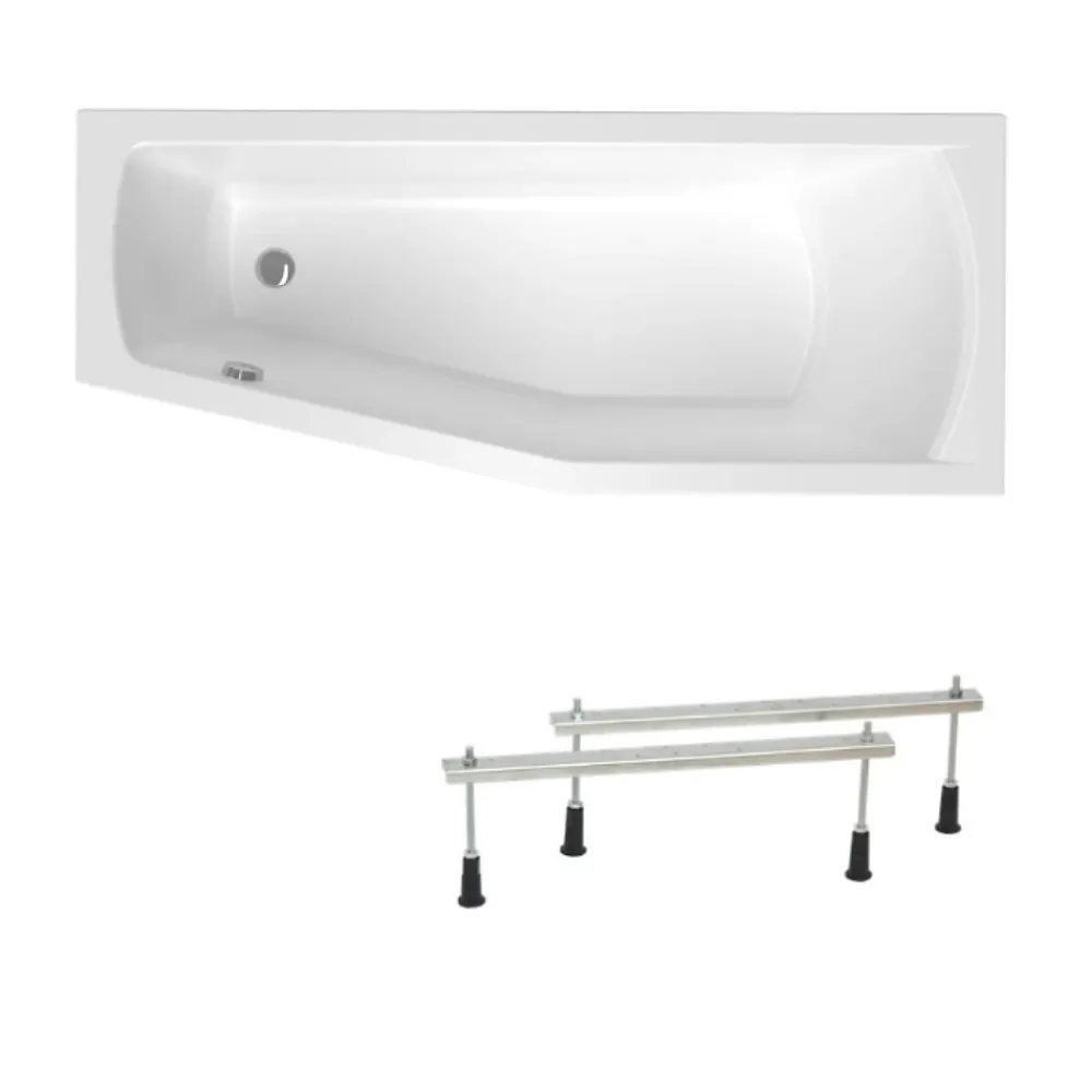Siko 160x70 cm Laguna Aneta baignoire bain/douche asymétrique avec pieds, acrylique, droite, blanc (AN1600PPLUS-SET)