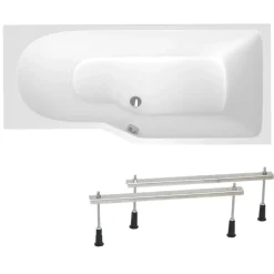Baignoire Asymétrique|Siko 160x80 cm Laguna Beata Plus baignoire bain/douche asymétrique avec pieds, acrylique, droite, blanc (BE1600PPLUS-SET)