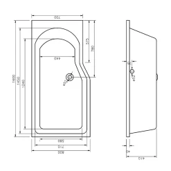 Siko 160x80 cm Laguna Beata Plus baignoire bain/douche asymétrique avec pieds, acrylique, gauche, blanc (BE1600LPLUS-SET)