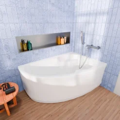 Baignoire Asymétrique|Siko 140x95 cm Laguna Luiza baignoire d'angle gain de place en acrylique, droite + tablier 140 cm + pieds, blanc (LU1400P-SET1)