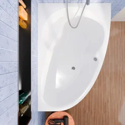 Baignoire Asymétrique|Siko 140x95 cm Laguna Luiza baignoire d'angle gain de place en acrylique, droite + tablier 140 cm + pieds, blanc (LU1400P-SET1)