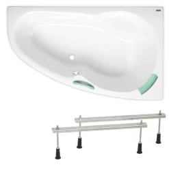 Siko 140x95 cm Laguna Luiza baignoire d'angle gain de place, avec pieds, acrylique, droite, blanc (LU1400P-SET)