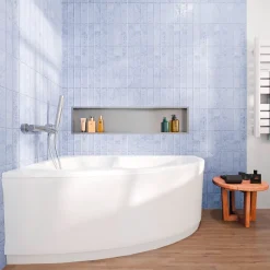 Baignoire Asymétrique|Siko 140x95 cm Laguna Luiza baignoire d'angle gain de place en acrylique, gauche + tablier 140 cm + pieds, blanc (LU1400L-SET1)