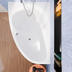 Baignoire Asymétrique|Siko 140x95 cm Laguna Luiza baignoire d'angle gain de place en acrylique, gauche + tablier 140 cm + pieds, blanc (LU1400L-SET1)