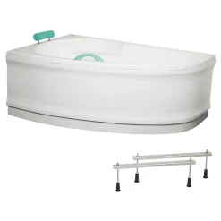 Baignoire Asymétrique|Siko 140x95 cm Laguna Luiza baignoire d'angle gain de place en acrylique, gauche + tablier 140 cm + pieds, blanc (LU1400L-SET1)