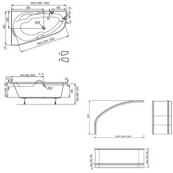 Baignoire Asymétrique|Siko 140x95 cm Laguna Luiza baignoire d'angle gain de place en acrylique, gauche + tablier 140 cm + pieds, blanc (LU1400L-SET1)
