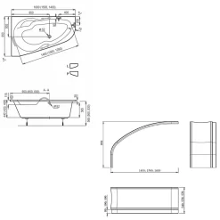 Siko 160x95 cm Laguna Luiza baignoire d'angle en acrylique, droite + tablier 160 cm + pieds, blanc (LU1600P-SET1)