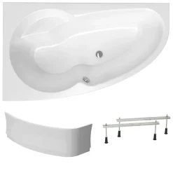 Siko 150x95 cm Laguna Luiza baignoire asymétrique en acrylique, gauche + tablier 150 cm + pieds, blanc (LU1500L-SET1)
