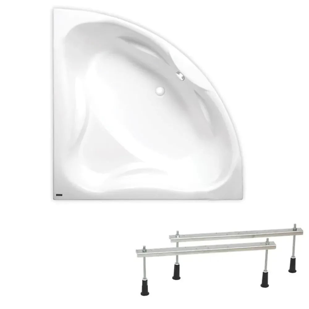 Baignoire D'Angle|Siko 150x150 cm Royale baignoire d'angle avec pieds, Acrylique, Gauche et Droite, Blanc (RO1500NEW-SET)