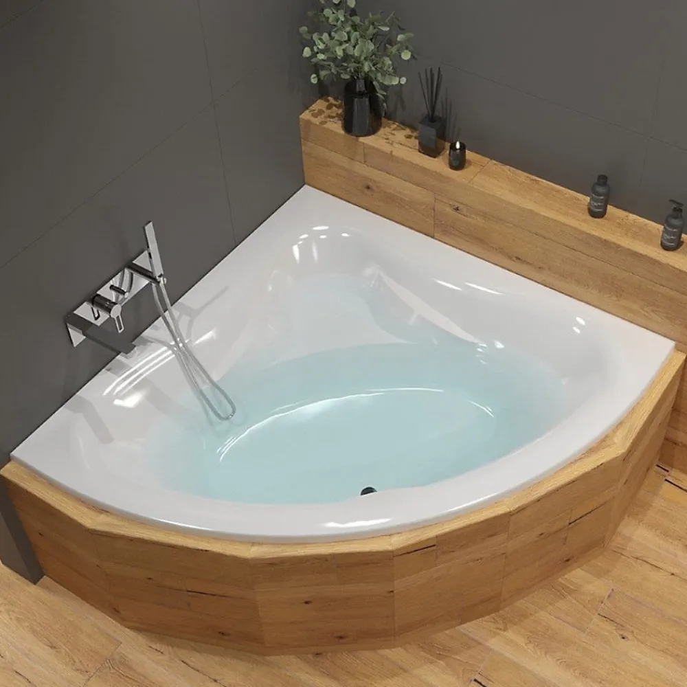 Baignoire D'Angle|Siko 150x150 cm Royale baignoire d'angle avec pieds, Acrylique, Gauche et Droite, Blanc (RO1500NEW-SET)
